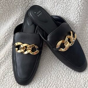 a new day Black Faux-Leather Slide Mules with Gold Chain size 11